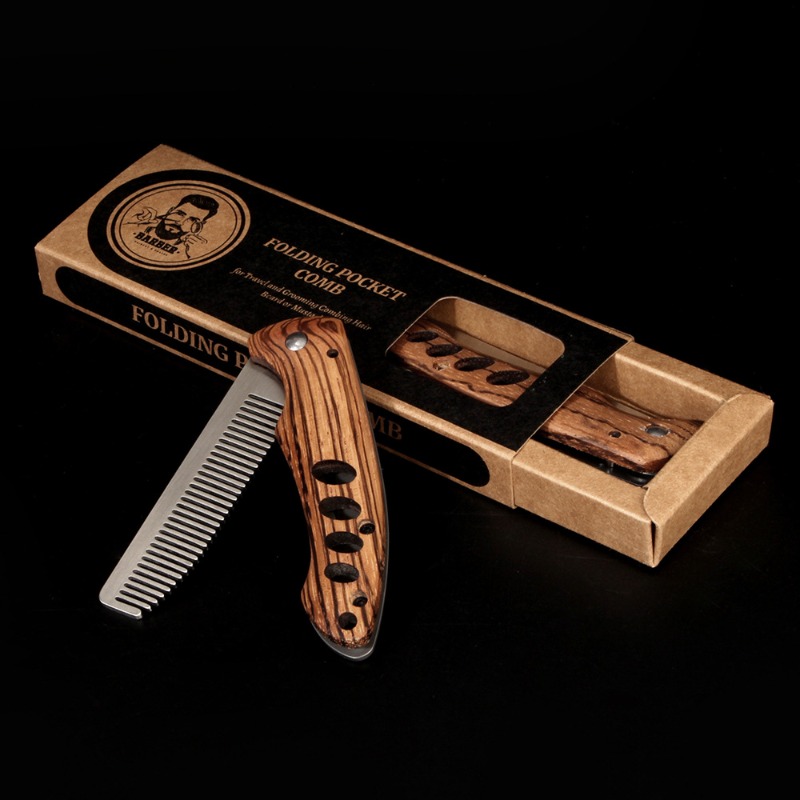 Mens Grooming Kit Bag - Pente Dobrável de Madeira Maciça e